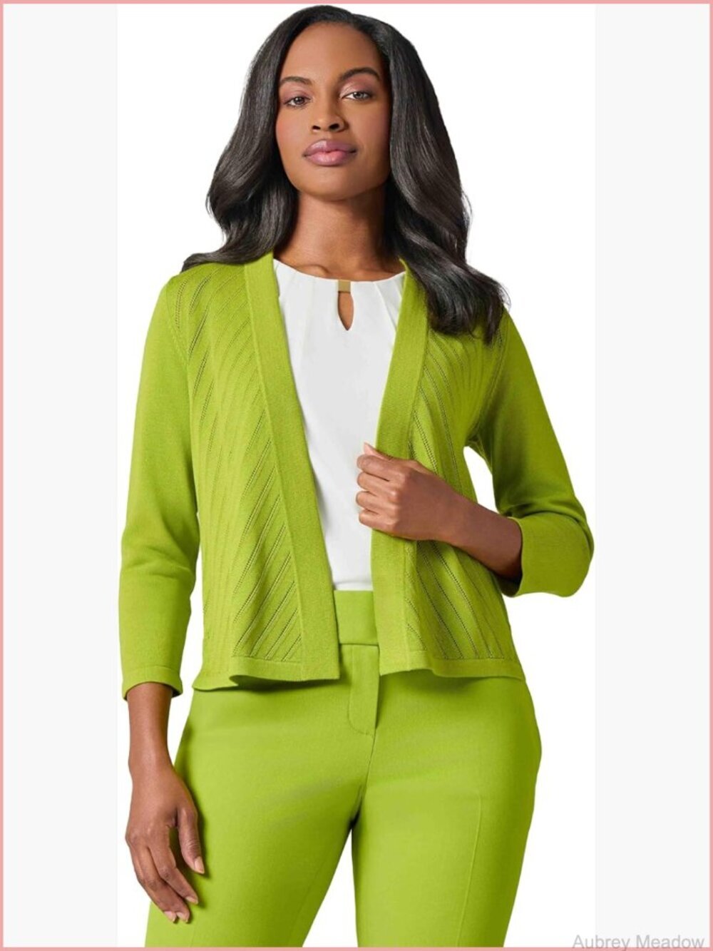 Diagonal Stitch Short Cardigan - Cotton Viscose Blend, Pull On, Spring/Summer